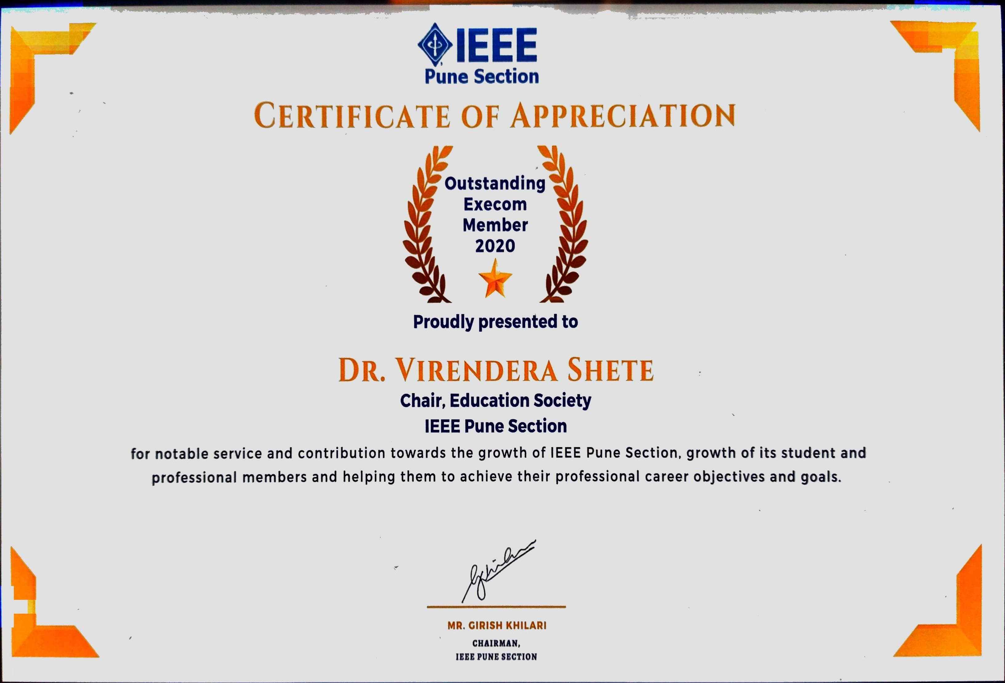 IEEE Outstanding Execom Member 2020